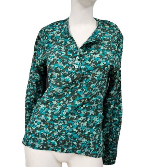 Vintage Mario Forte Green Silk Floral Top 8 - Picture 2 of 8